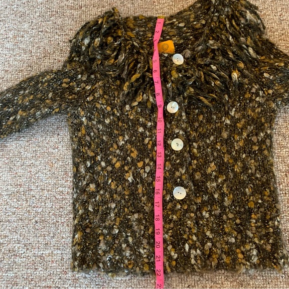 Ruby Rd Green gold and White With Fringe Around Collar Sweater L - Picture 6 of 7